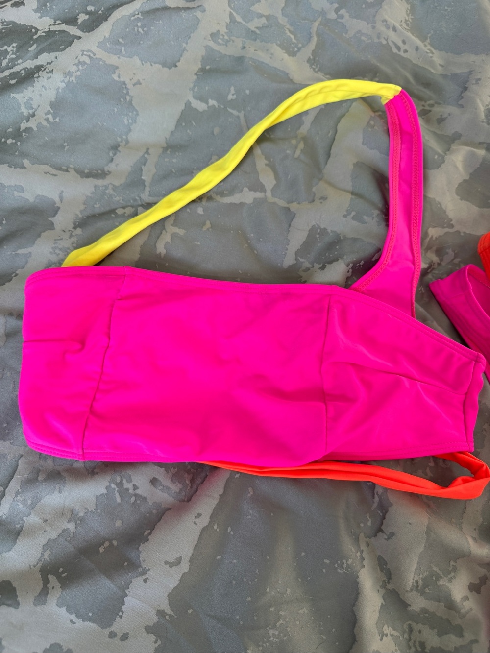 SHEIN Neon Colorblock One Shoulder Bikini Pink Orange Yellow Size M - Picture 2 of 4